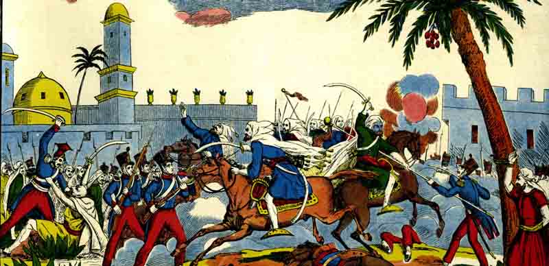 Estampe représentant une bataille à Mascara entre l'armée française et les troupes de l'émir Abdelkader